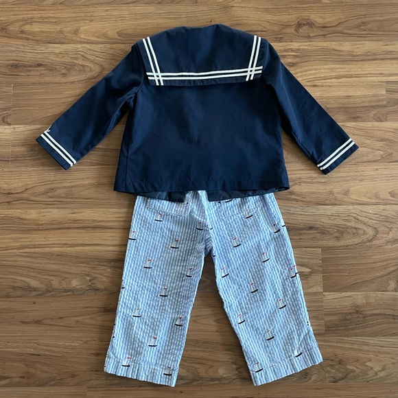 Boys Sailor Suit with sailboat seersucker pants 3T - Picture 4 of 4